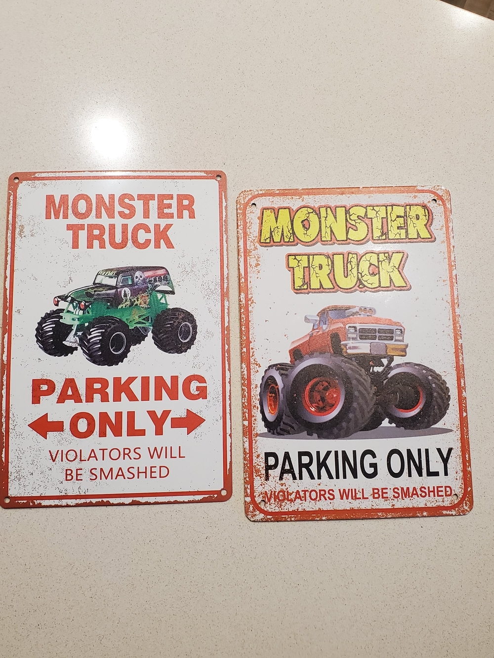 Monster Truck Parking Only Metal Wall Sign - Orange and Green